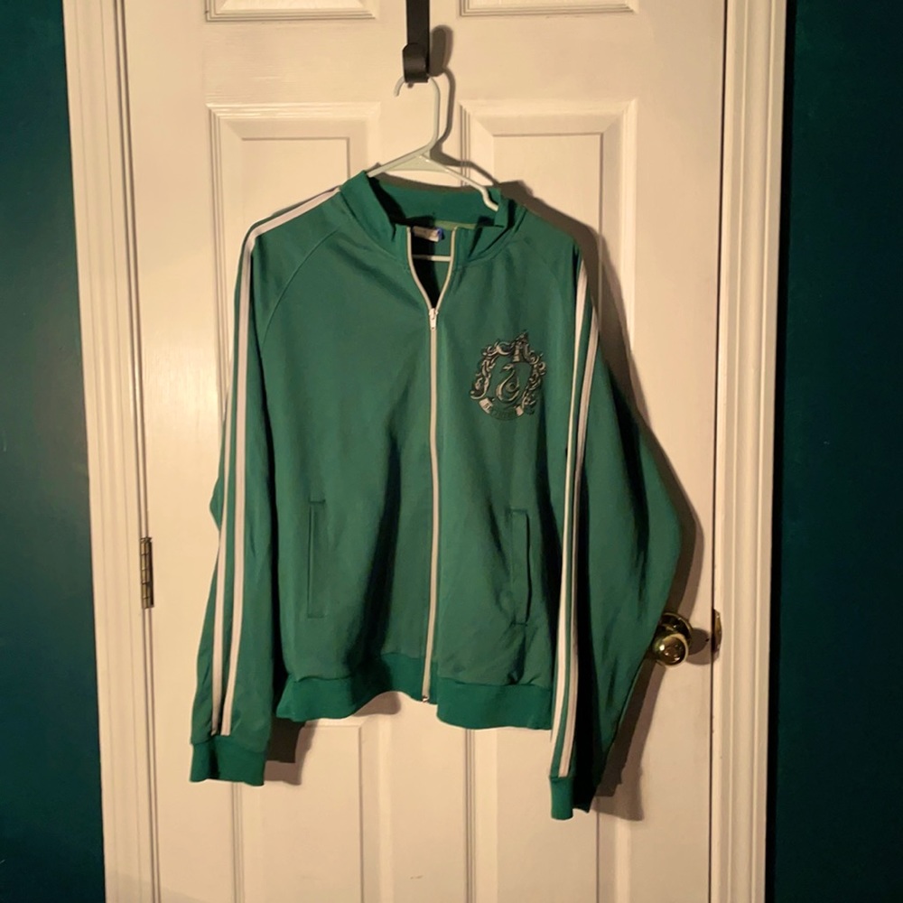 Harry Potter Slytherin Seeker Quidditch track jacket.  Green and white